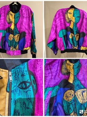 Rare Vintage 80's Reversible Silk Picasso Art Bomber Jacket